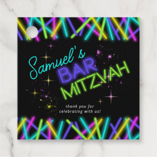 Étiquettes Cadeau Barre de manchons à lents Neon Mitzvah ID991