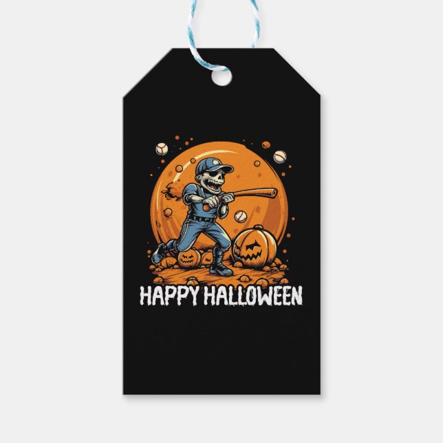 Étiquettes-cadeau Baseball Halloween Trick Ou Treat Baseball Player (Devant)