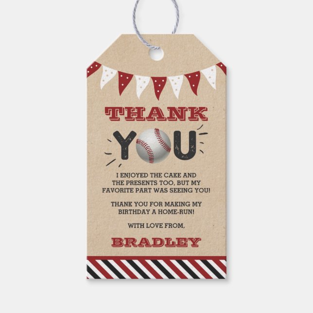 Étiquettes-cadeau Baseball N'Importe Quel Âge Anniversaire (Devant)