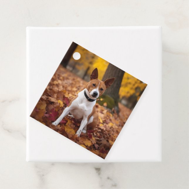 Étiquettes Cadeau Basenji en automne Feuilles automne Inspiration (En situation)
