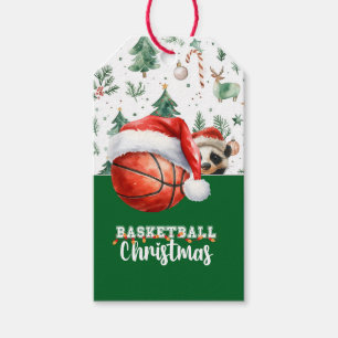 Étiquettes-cadeau Basket avec chapeau de Père Noël