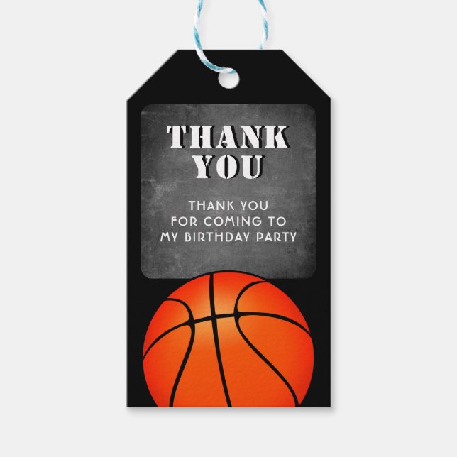 Étiquettes-cadeau Basket-ball Balle Chalkboard Anniversaire Merci (Devant)