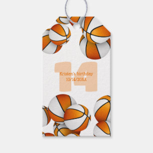 Étiquettes-cadeau basket blanc orange filles fête d'anniversaire