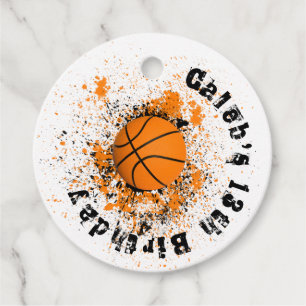 Étiquettes Cadeau Basketball Grunge  Éclaboussure Orange Noir Fête