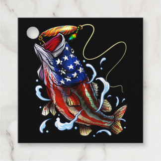 Étiquettes Cadeau Basse Pêche Poisson Drapeau américain Pêche patrio
