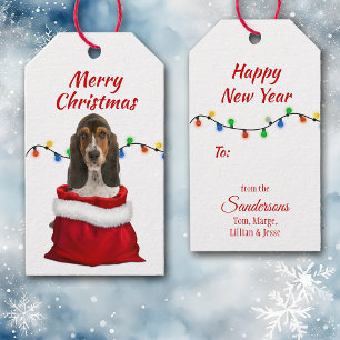 Étiquettes-cadeau Basset Hound Dog dans le sac Père Noël