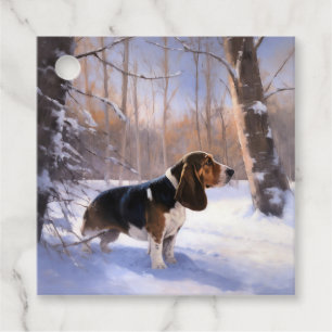 Étiquettes Cadeau Basset Hound Laisser neiger Noël