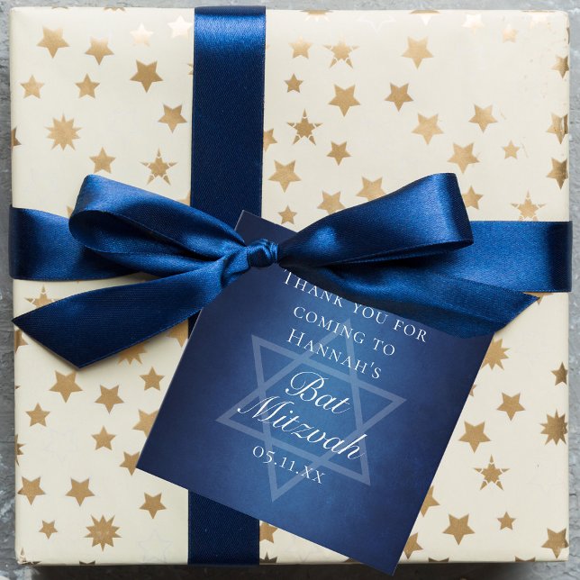 Étiquettes Cadeau Bat mitzvah moderne Blue Star de David Custom Part (Créateur téléchargé)