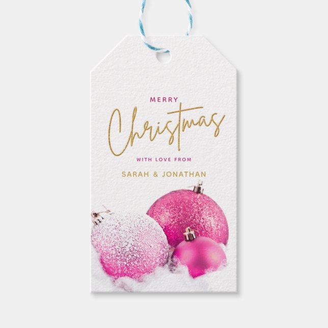 Étiquettes-cadeau Bauds de Noël rose chaud (Devant)