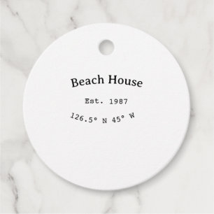 Étiquettes Cadeau Beach house et. Date année coordonnées personnalis