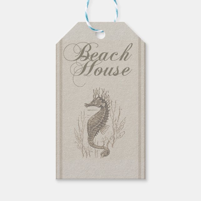 Étiquettes-cadeau Beach House Seahorse Seashore (Devant)