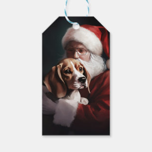 Étiquettes-cadeau Beagle avec le Père Noël Festif Noël