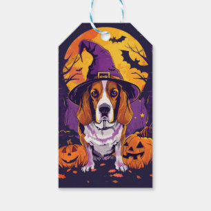 Étiquettes-cadeau Beagle effrayant Halloween Sorcière et Citrouille