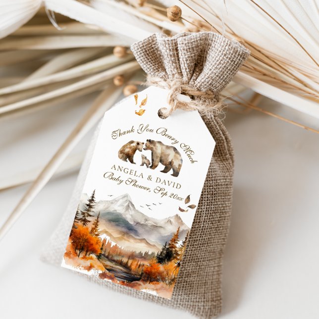 Étiquettes-cadeau Bear Adventure Fall Mountain Neutral Baby shower (Créateur téléchargé)