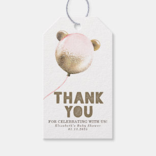 Étiquettes-cadeau Bear Balloon Or rose et Merci Brown