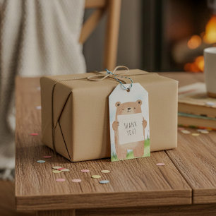 Étiquettes-cadeau Bear garçon mignonne avec Merci de couronne de fle