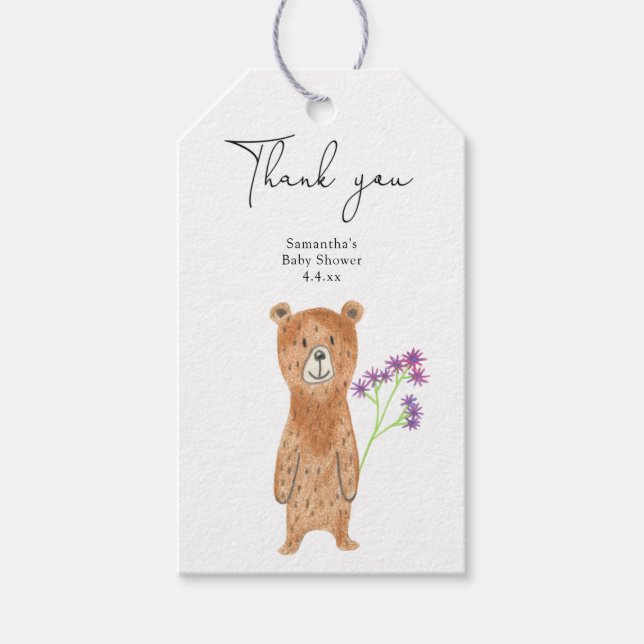 Étiquettes-cadeau Bear Merci baby shower (Devant)