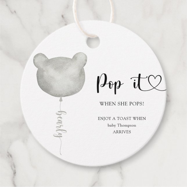 Étiquettes Cadeau Bear Pop it quand elle popote baby shower (Devant)