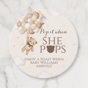 Étiquettes Cadeau Bearly Wait Bear Balloon She Pops Baby shower
