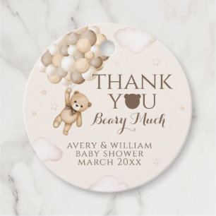 Étiquettes Cadeau Bearly Wait Brown Bear Balloon Baby shower
