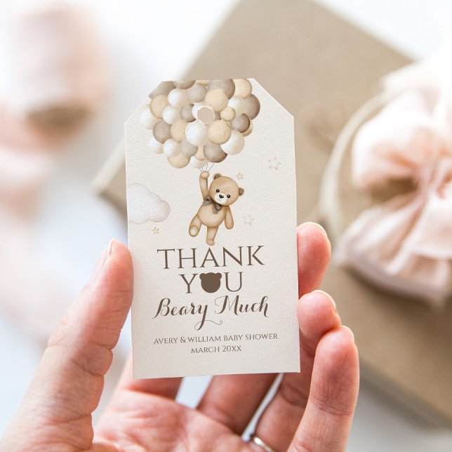 Étiquettes-cadeau Bearly Wait Brown Bear Balloon Baby shower (Créateur téléchargé)