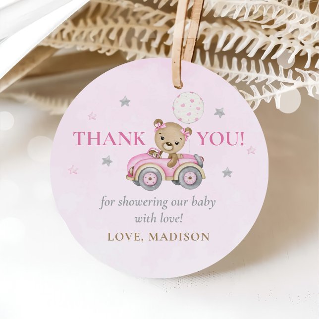 Étiquettes Cadeau Bearly Wait Teddy Ours Rose Girl Baby shower (Créateur téléchargé)
