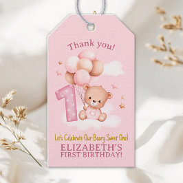 Étiquettes-cadeau Beary Sweet One Gift | Boho Pink Bear Birthday