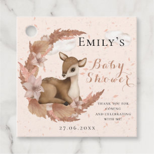 Étiquettes Cadeau Beau Bambi & Fleurs Baby shower rose pastel