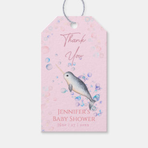 Étiquettes-cadeau Beau bébé océan Narwhal & bulles