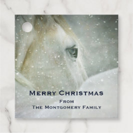 Étiquettes Cadeau Beau Cheval Blanc en hiver Photo Noël