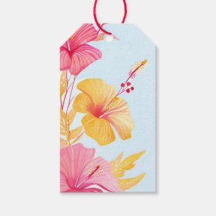 Étiquettes-cadeau Beau Hibiscus Fleur Tropicale Aquarelle