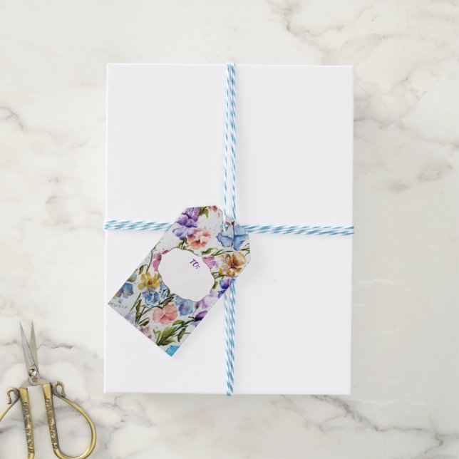 ÉTIQUETTES-CADEAU BEAU MOTIF À FLEURS BLANCHES (Avec de laficelle)