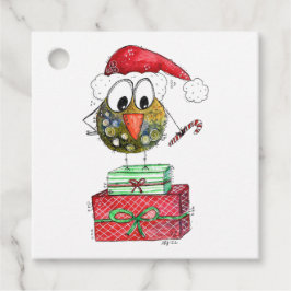 Étiquettes Cadeau Beau Oiseau de Noël Whimsical