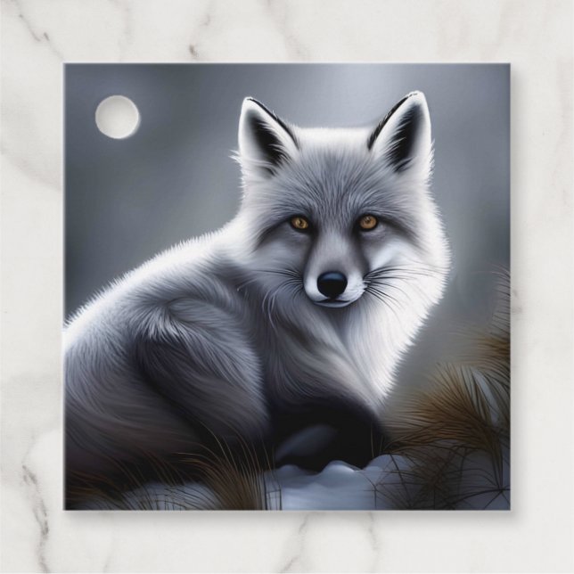 Étiquettes Cadeau Beau renard argenté (Devant)