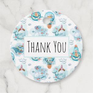 Étiquettes Cadeau Beaux Baleines nautiques Aquarelle Motif Anniversa