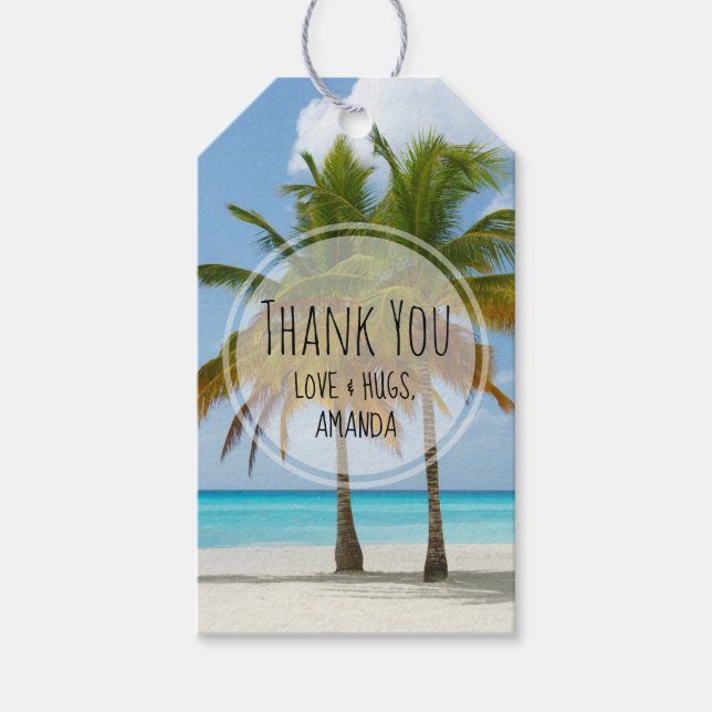Étiquettes-cadeau Beaux palmiers sur une plage tropicale (Devant)