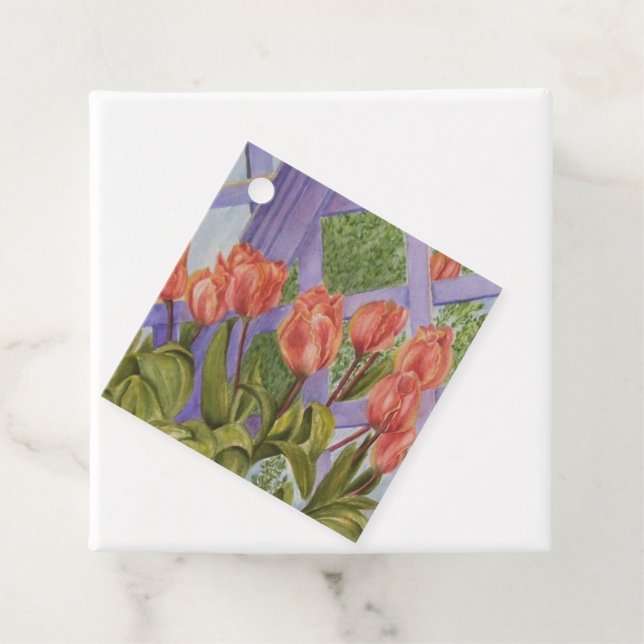 Étiquettes Cadeau Beaux Tulipes Orange (En situation)