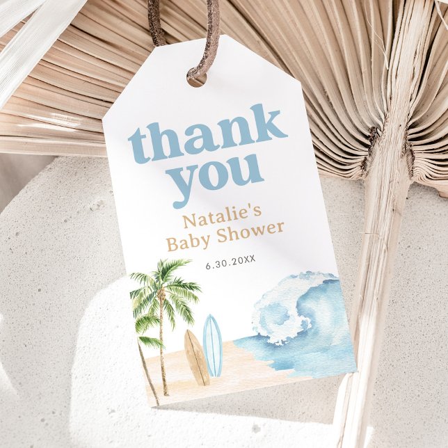 Étiquettes-cadeau Bébé à bord Surf Beach Baby shower (Créateur téléchargé)
