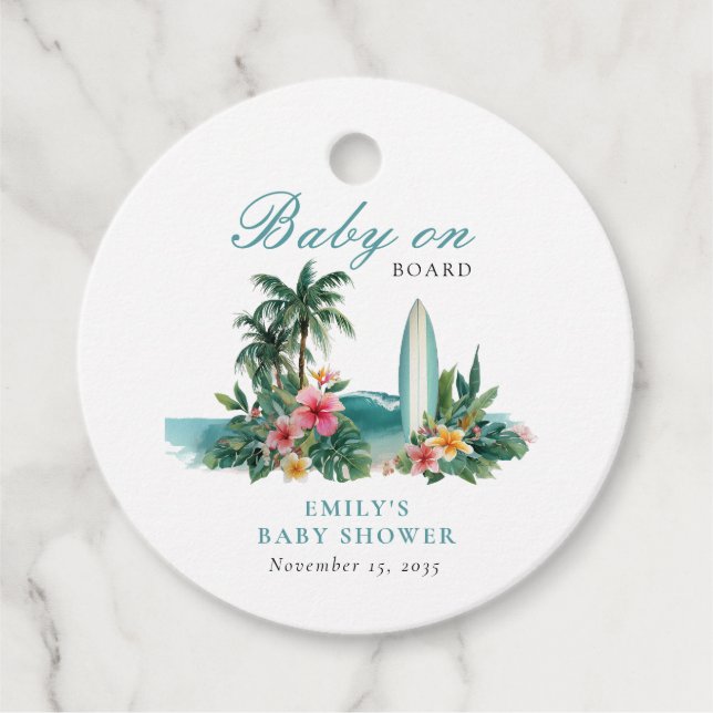 Étiquettes Cadeau Bébé À Bord Surf Beach Baby shower (Devant)