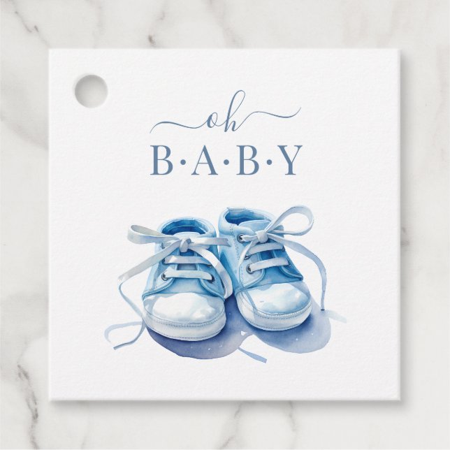 Étiquettes Cadeau Bébé Basket Baby shower Invitation, Bébé garçon (Devant)