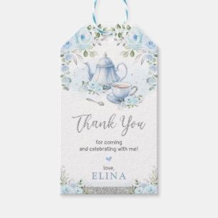 Étiquettes-cadeau Bébé Bleu Argent Floral Garden Tea Party