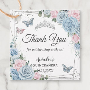 Étiquettes Cadeau Bébé bleu clair rose floral papillon Quinceañera