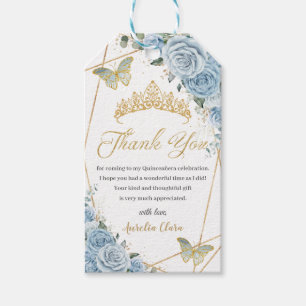 Étiquettes-cadeau Bébé Bleu Floral Quinceanera Papillons Or