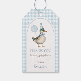 Étiquettes-cadeau Bébé Bleu Gingham One Lucky Duck Ballon Anniversai
