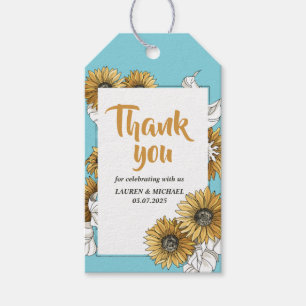 Étiquettes-cadeau Bébé Bleu Jaune Tournesol Ressort Floral Mariage