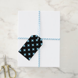 Étiquettes-cadeau Bébé bleu polka croise sur noir