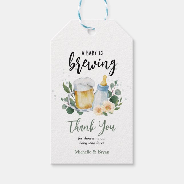 Étiquettes-cadeau Bébé brasse du Merci de Baby shower vert (Devant)