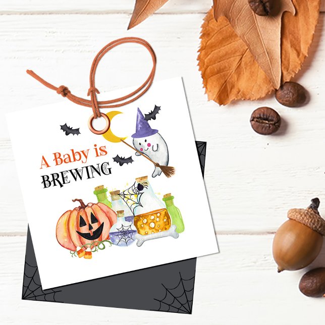 Étiquettes Cadeau Bébé brasse le fantôme et le Baby shower de potion (A Baby is Brewing favor tags for your halloween baby shower or gender reveal)