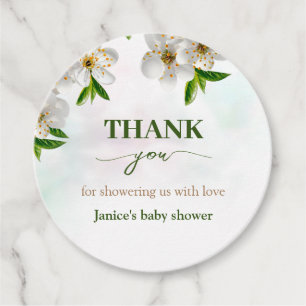 Étiquettes Cadeau Bébé de printemps en Baby shower fleuri Merci
