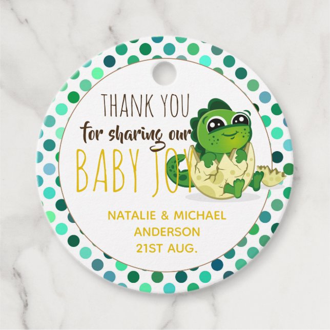 Étiquettes Cadeau Bébé Dinosaure Hatching Oeufs Garçons Filles Douch (Devant)